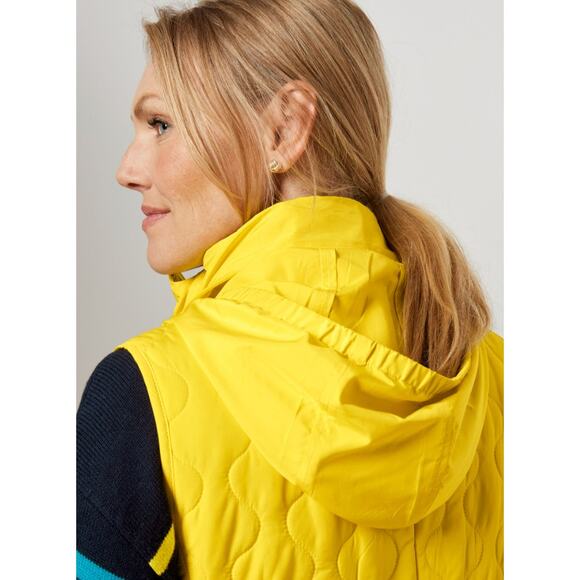 Talbots Packable Hood Quilted Vest L NWT Yellow Puffy Puffer Travel Jacket - Picture 2 of 10